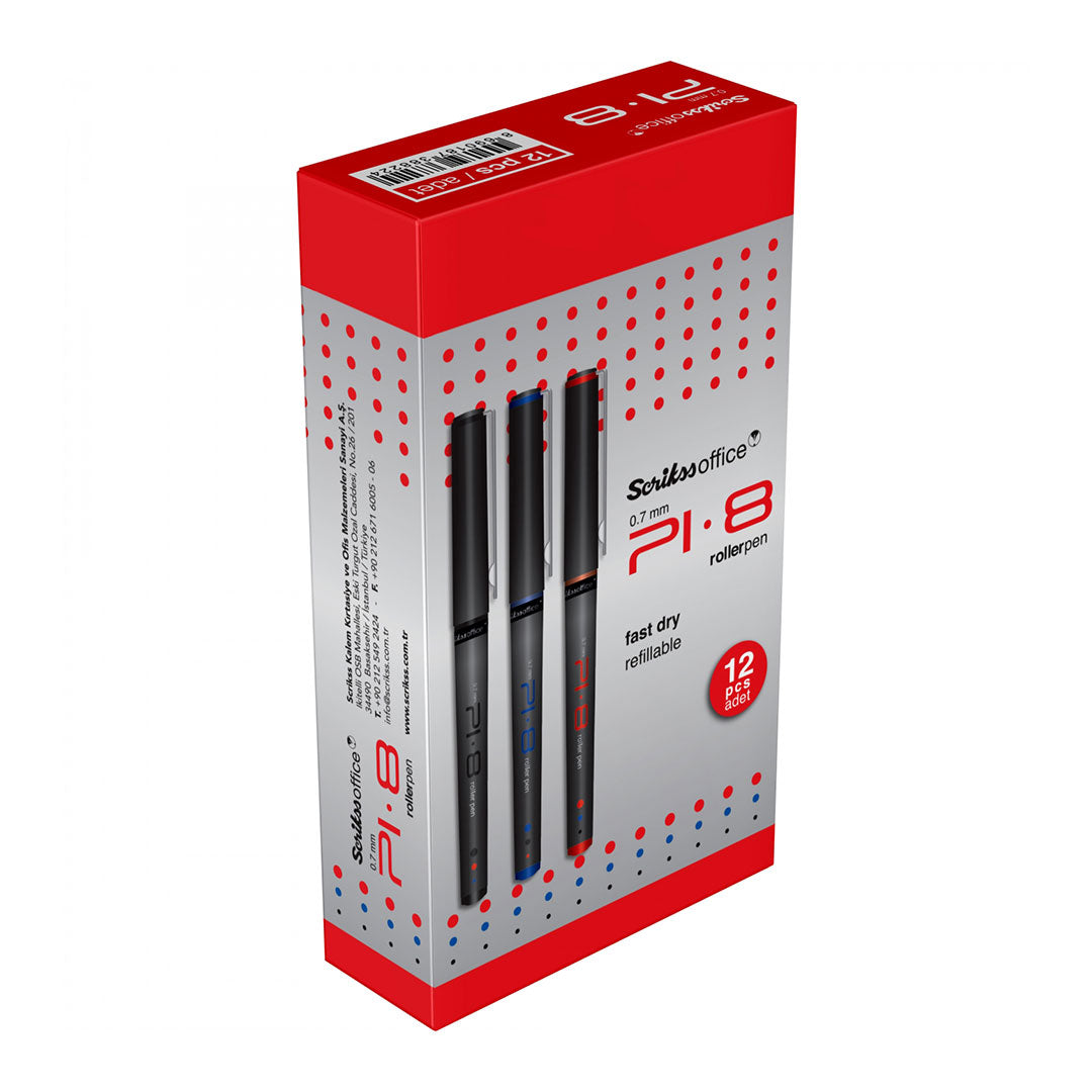 Scrikss | PI-8 | Rollerball Ink Pen 0.7mm | Box Of 12 | Red