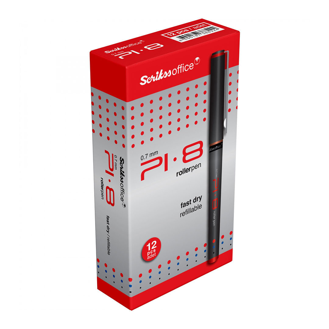 Scrikss | PI-8 | Rollerball Ink Pen 0.7mm | Box Of 12 | Red