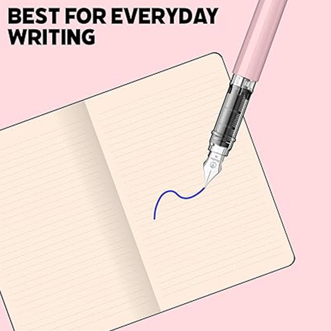 Scrikss Primeo Medium Nib Fountain Pen | 3 Cartridges Included | Stainless Steel Nib & ABS Body | Pink | in Blister Pack - penpencilink