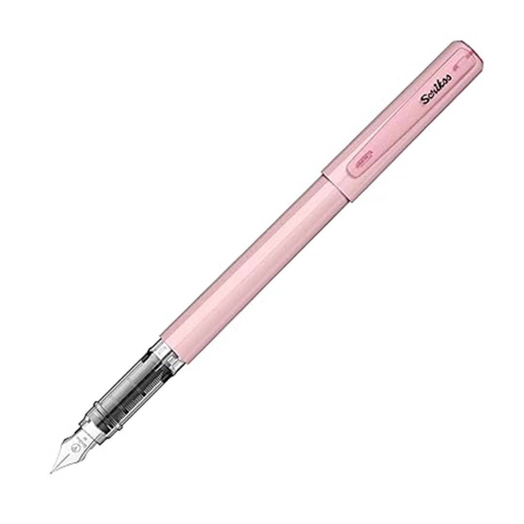 Scrikss Primeo Medium Nib Fountain Pen | 3 Cartridges Included | Stainless Steel Nib & ABS Body | Pink | in Blister Pack - penpencilink