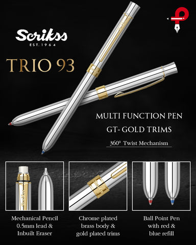 Scrikss | Trio 93 | Multi Function Pen | Chrome-GT