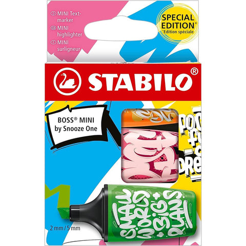 Stabilo | Boss | Mini Snooze One | Highlighter Pen | Pack of 3 | Orange, Pink, Green