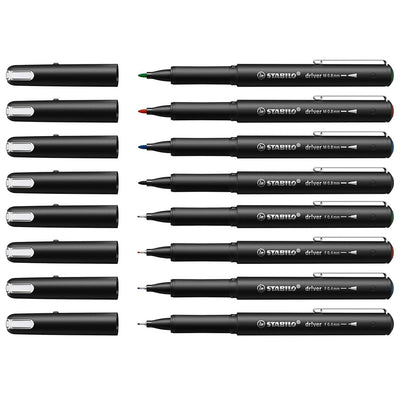 Stabilo | dr!ver Series | Premium Fineliner & Felt Tip | 32 Pens | Black, Blue, Red, Green