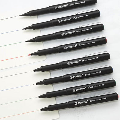Stabilo | dr!ver Series | Premium Fineliner & Felt Tip | 32 Pens | Black, Blue, Red, Green