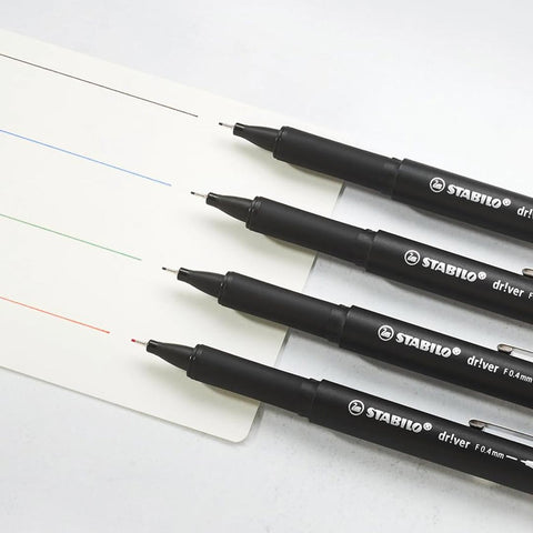 Stabilo | dr!ver Series | Premium Fineliner & Felt Tip | Pack of 4 | 0.4 MM | Black, Blue, Green, Red