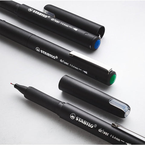 Stabilo | dr!ver Series | Premium Fineliner & Felt Tip | Pack of 4 | 0.4 MM | Black, Blue, Green, Red