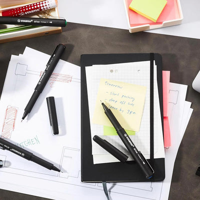 Stabilo | dr!ver Series | Premium Fineliner & Felt Tip | Pack of 4 | 0.4 MM | Black, Blue, Green, Red