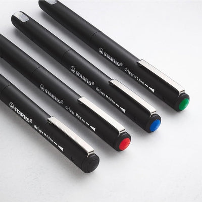 Stabilo | dr!ver Series | Premium Fineliner & Felt Tip | Pack of 4 | 0.8 MM | Black, Blue, Green, Red