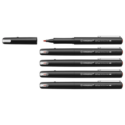 Stabilo | dr!ver Series | Premium Fineliner | Medium | Pack of 5 | Red