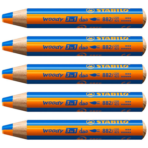 Stabilo | Multi-Talented Pencil | Woody 3 In 1 Duo | Orange/Blue | Pack of 5