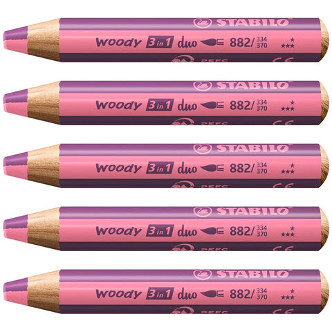 Stabilo | Multi-Talented Pencil | Woody 3 In 1 Duo | Pink/Lilac | Pack of 5