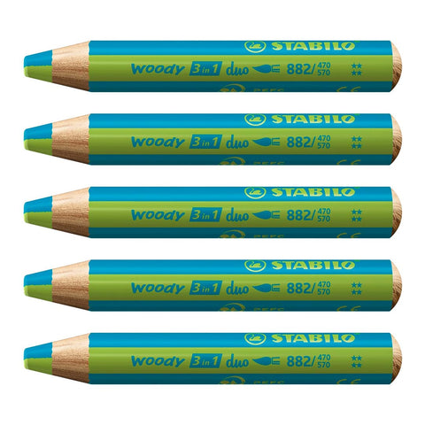 Stabilo | Multi-Talented Pencil | Woody 3 In 1 Duo | Turquoise/Light | Pack of 5