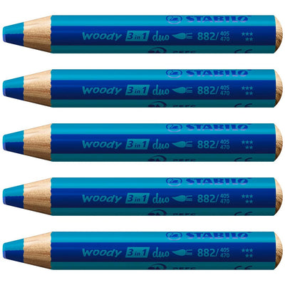 Stabilo | Multi-Talented Pencil | Woody 3 In 1 Duo | Ultramarine/Turquoise | Pack of 5