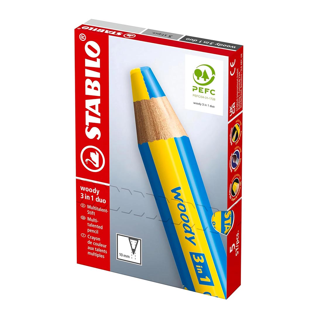 Stabilo | Multi-Talented Pencil | Woody 3 In 1 Duo | Turquoise/Light | Pack of 5