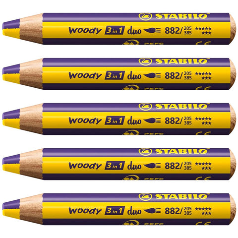 Stabilo | Multi-Talented Pencil | Woody 3 In 1 Duo | Yellow/Violet | Pack of 5