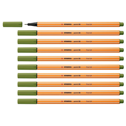 Stabilo | Point 88 | Fineliner | Moss Green | Pack Of 10