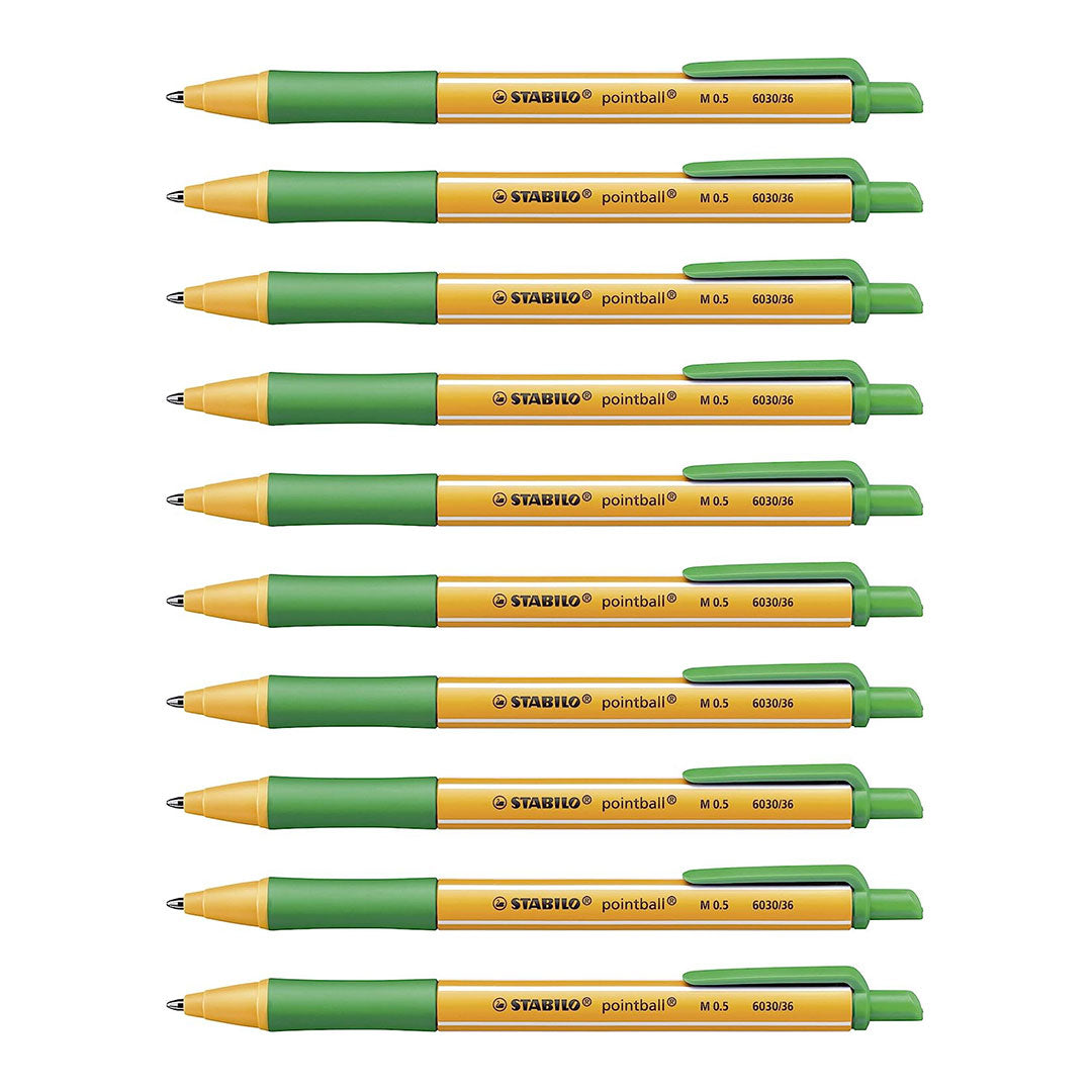 Stabilo | Pointball | Ballpoint Pen | Green | Pack Of 10
