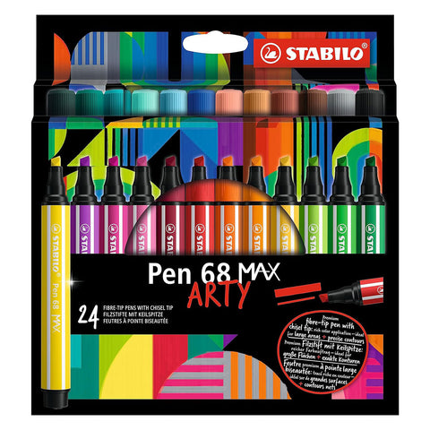 Stabilo | Premium Fibre-tip Pen | With Chisel Tip | Pen 68 Max Arty | Pack Of 24 | Assorted Colours
