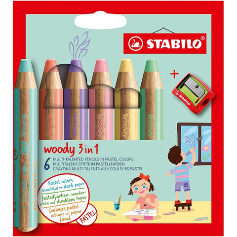 Stabilo | Woody 3 in 1 | Pack of 6 Colors Wallet With Sharpener