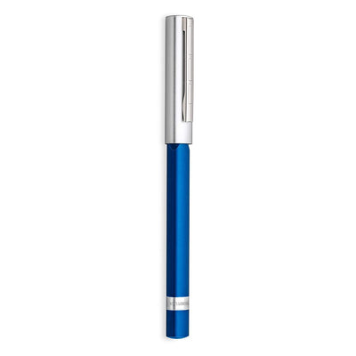 Staedtler Trx Fine Stainless Steel Nib Fountain Ink Pen, Blue Anodised Aluminium Triangular Barrel, Metal Clip, Snap On Cap, Cartridge Included, Black Refill, Made In Germany