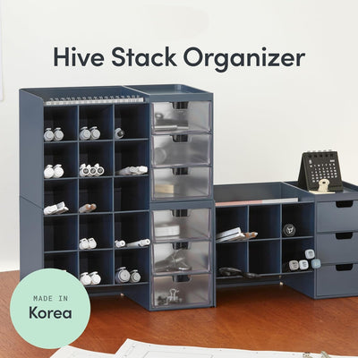 Sysmax Hive Stack Modular Desk Organizer – Persian Blue with 3 Transparent Drawers - penpencilink