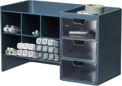 Sysmax Hive Stack Modular Desk Organizer – Persian Blue with 3 Transparent Drawers - penpencilink