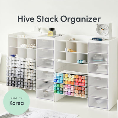 Sysmax Hive Stack Modular Desk Organizer – White with 3 Transparent Drawers - penpencilink