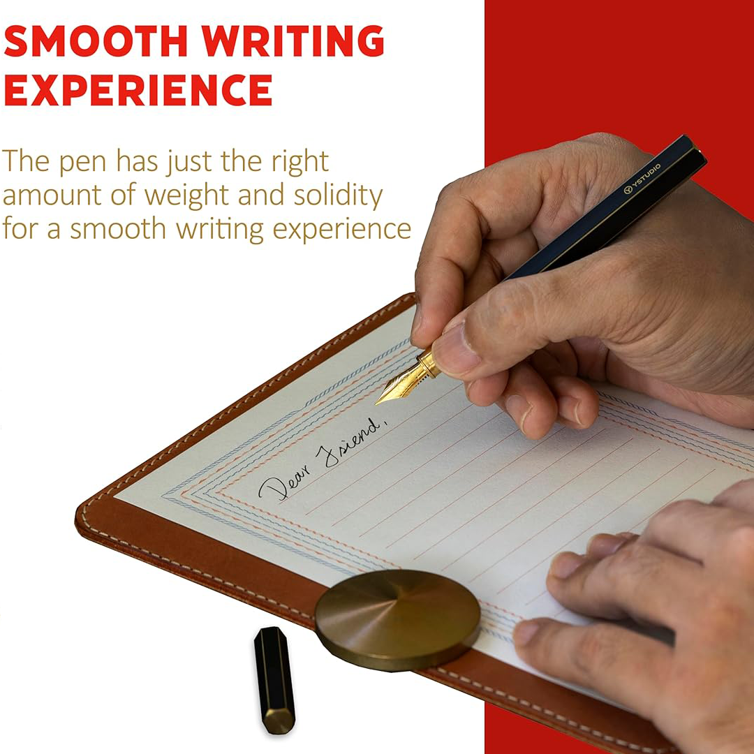 Ystudio | Fountain Pen | Red Hexogon | Classic Revolve | Brass Body | Medium Nib