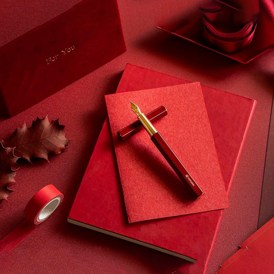 Ystudio | Fountain Pen | Red Hexogon | Classic Revolve | Brass Body | Medium Nib