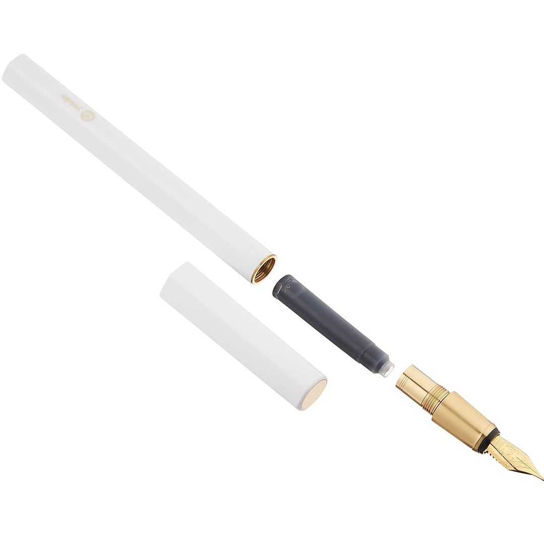 Ystudio | Fountain Pen | Resin Series | Acrylic Brass White | Fine Nib