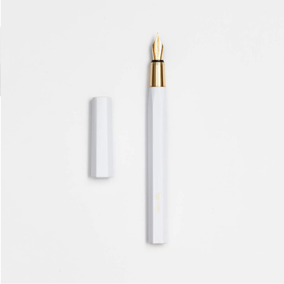 Ystudio | Fountain Pen | Resin Series | Acrylic Brass White | Fine Nib