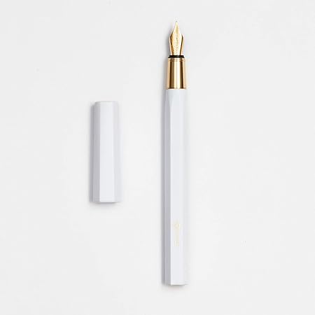 Ystudio | Fountain Pen | Resin Series | Acrylic Brass White | Medium Nib