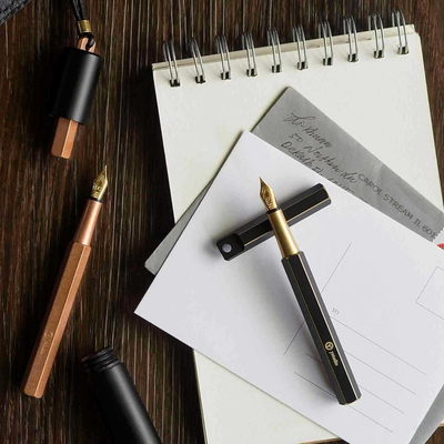 Ystudio | Portable Fountain Ink Pen | Metal Copper Body | Fine Nib with Gold Plating | Classic Revolve Series