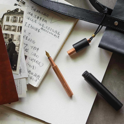 Ystudio | Portable Fountain Ink Pen | Metal Copper Body | Fine Nib with Gold Plating | Classic Revolve Series