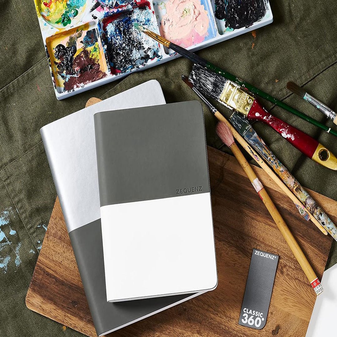 Zequenz A6 Size Silver Grey Notebook Squared & Blank Acid Free Paper 200 Pages each Ruling 400 Pages 70GSM 360 Degree Flexibility 100% Handmade PU and White paper Basic Plus Series - penpencilink