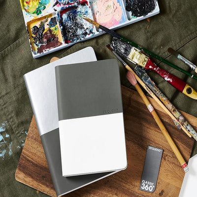Zequenz A6 Size Silver Grey Notebook Squared & Blank Acid Free Paper 200 Pages each Ruling 400 Pages 70GSM 360 Degree Flexibility 100% Handmade PU and White paper Basic Plus Series - penpencilink