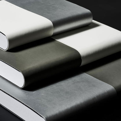 Zequenz A6 Size White Silver Notebook Squared & Blank Acid Free Paper 200 Pages each Ruling 400 Pages 70GSM 360 Degree Flexibility 100% Handmade PU and White paper Basic Plus Series - penpencilink