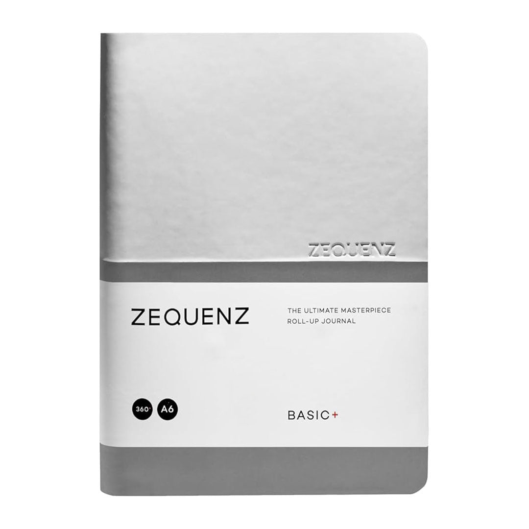 Zequenz A6 Size White Silver Notebook Squared & Blank Acid Free Paper 200 Pages each Ruling 400 Pages 70GSM 360 Degree Flexibility 100% Handmade PU and White paper Basic Plus Series - penpencilink