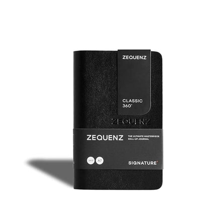 Zequenz Signature Classic 360° Notebook A7 - Soft Cover, 200 Sheets, Flat & Flexible, 70 g/m² Paper, Lined, Black, Filler - Friendly & Minimalist - penpencilink