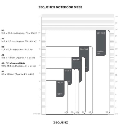 Zequenz Signature Classic 360° Notebook A7 - Soft Cover, 200 Sheets, Flat & Flexible, 70 g/m² Paper, Lined, Black, Filler - Friendly & Minimalist - penpencilink
