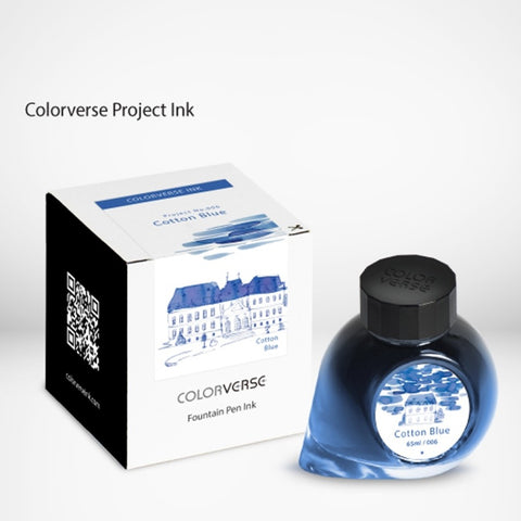 Colorverse Project Series Cotton Blue Fountain Pen Ink, 65ml Classic Bottle, Dye Based, Nontoxic