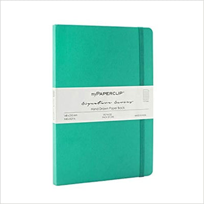 Mypaperclip Signature Series Hand Drawn Paper Back Notebook 192 Ruled Pages 148 x 210mm SS192A5-R Sea Green