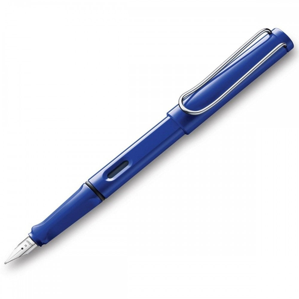 Lamy Safari- Blue Fountain Pen, Steel Medium Nib, Chrome Plated Brass Spring Loaded Iconic Clip, Triangular Grip, Abs Plastic Body.