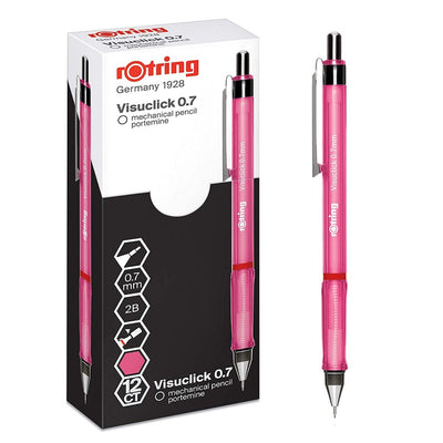 Rotring Visuclick 0.7mm Mechanical Pencil, 2B Lead, Pink Barrel - Pack of 12