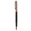 Otto Hutt Design 01 Fountain Ink Pen with Broad Steel Nib, Multi-Polished Black Lacquered Barrel, Pinstripe Pattern Rose Gold Plated Cap, Trims and Nib, Brass Body, Cartridge-Converter Included