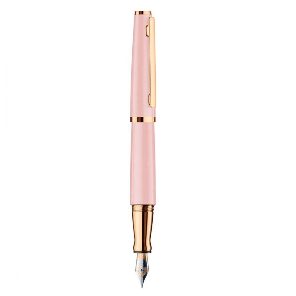Otto Hutt Design 06 Fountain Ink Pen with Broad Steel Bicolour Nib, Multi-Polished Shiny Pink Lacquered Barrel and Cap, Rose Gold Plated Trims, Aluminium Body, Cartridge - Converter Included