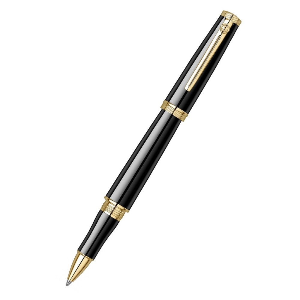 Scrikss Heritage Glossy Black Roller ball Pen With  23k Gold Plated,1.0mm Point refill