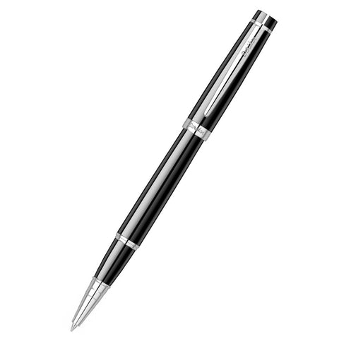 Scrikss Honour 38 Glossy Black Roller Pen With Chrome Plated Trims, Brass Body and Grip Coated With Multiple Layers Of Black Lacquer, Roller Type Refill, SS Clip