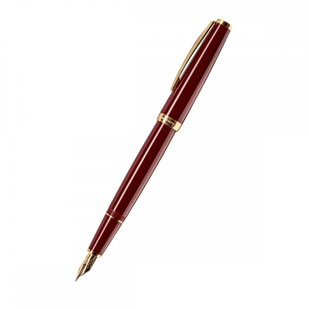 Cleo Skribent Classic Burgundy fountain pen, Precious Resin Body, Gold Plated Fittings, 14K Gold Nib