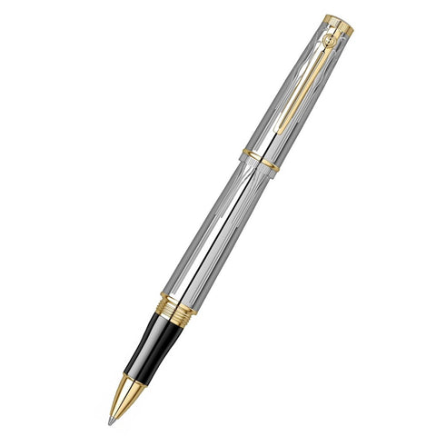 Scrikss Heritage Gold Chrome Roller ball Pen With 23k Gold Plated Engraved Design,1.0mm Point refill